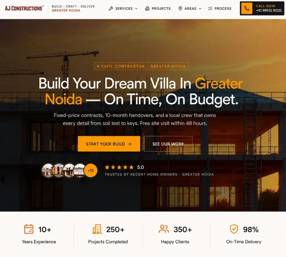AJ Constructions website screenshot