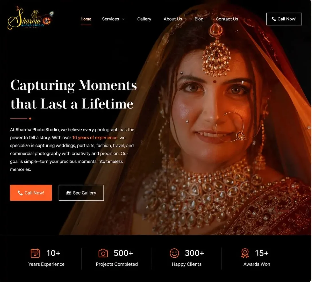 Sharma Photo Studio website screenshot