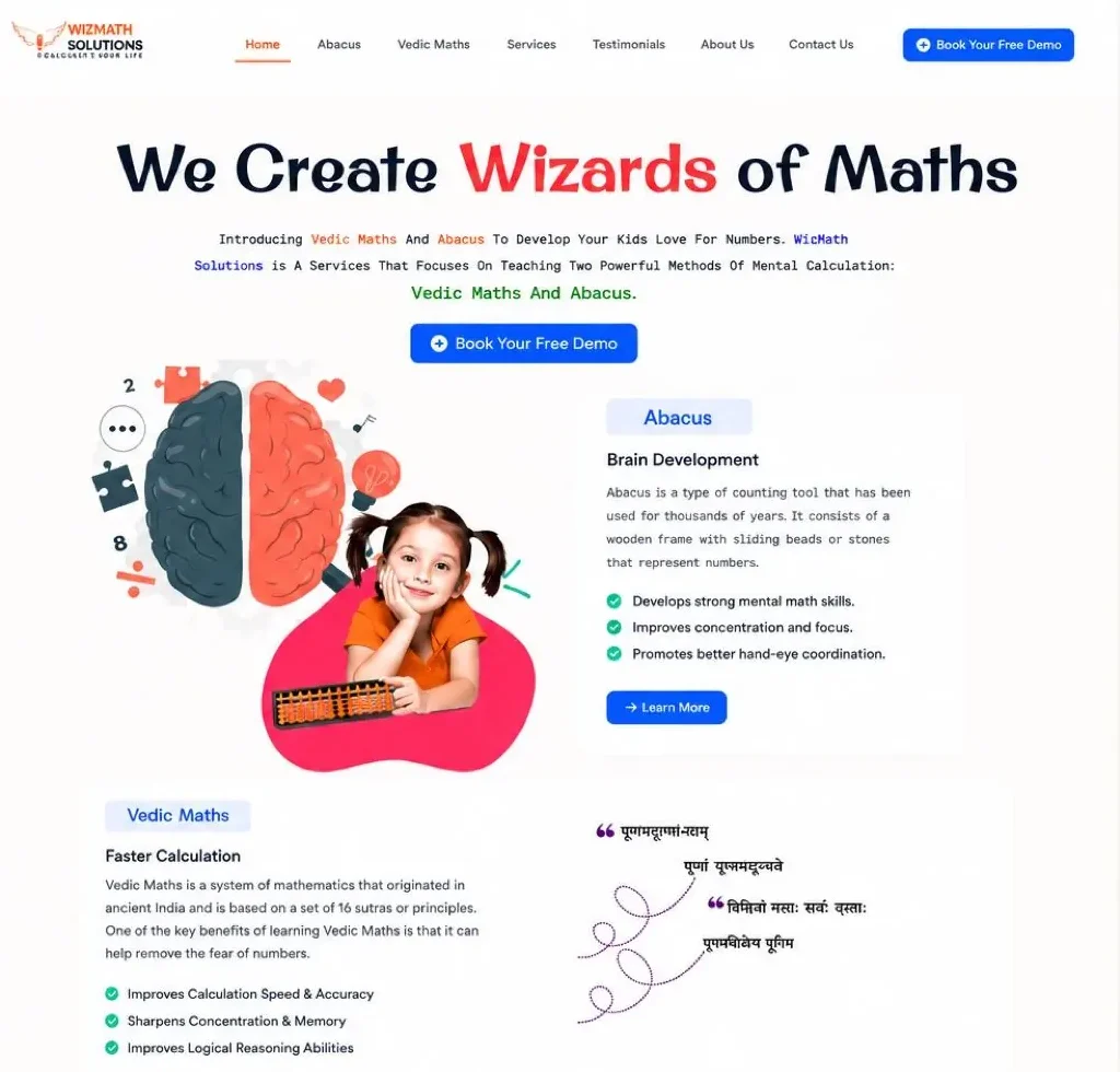 WizMath Solutions website screenshot